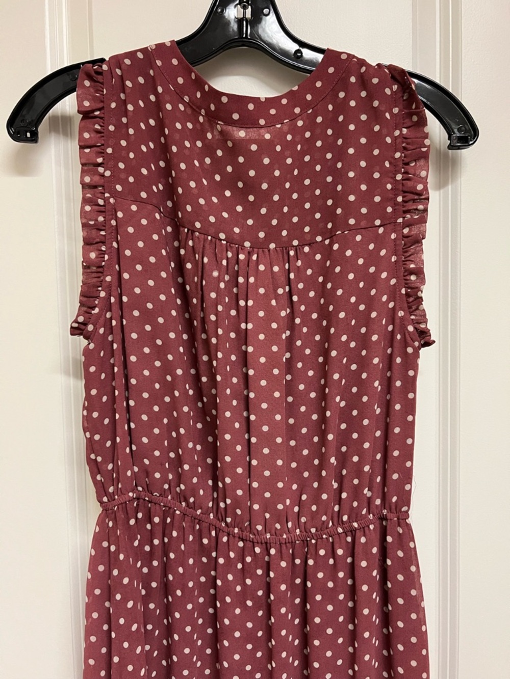 Moon River Midi Mauve Polka Dot Dress Tired Ruffle Cottage Accents - Size Med - Picture 5 of 5